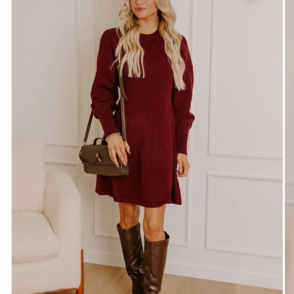 Impressions Dresses & Skirts - Impressions Burgundy Long Sleeve Dress